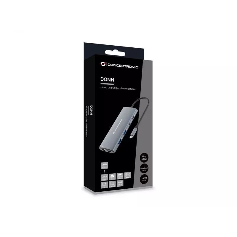 CONCEPTRONIC 10-1 telakka USB-C->HDMI/2xUSB-C/3xUSB-A/+ 20cm gr