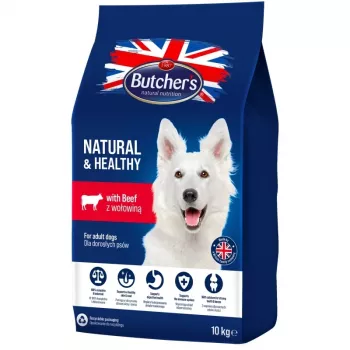 Kuivaruoka koirille BUTCHER'S Natural & Healthy Dog with Beef – 10 kg, täysravinto aikuisille koirille