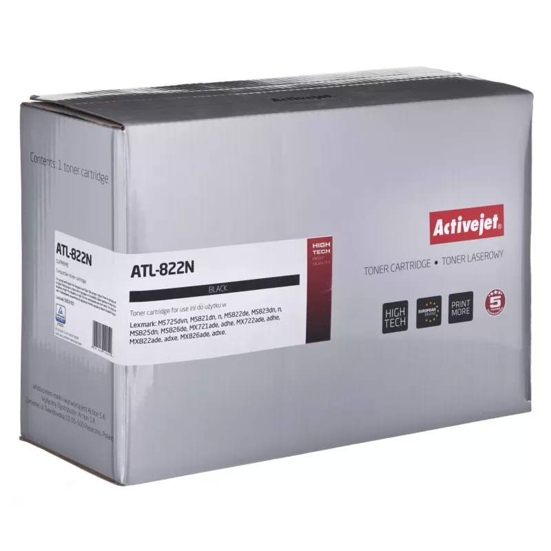 Värikasetti ActiveJet ATL-822N Lexmarkille (korvaa 58D2H00), musta, 15 000 sivua, 1 kpl