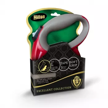 Hilton Smart Dog Tape L -hihna — 5 m, koirille enintään 30 kg, burgundinpunainen-harmaa