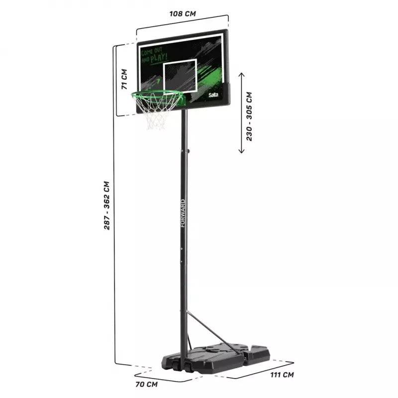 Koripalloteline Salta Forward malli 5132 taustalevylle 110 x (287–362) x 175 cm
