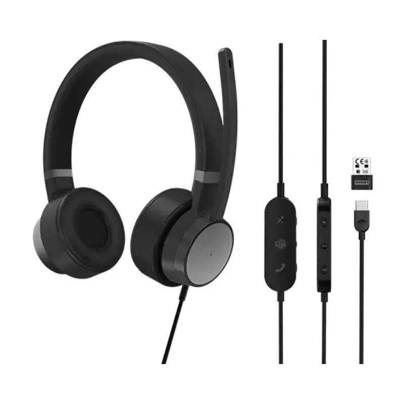 Lenovo Go Wired ANC Headset panta-auto/toimisto USB Type-C musta