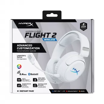Langaton pelikuuloke KINGSTON HyperX Cloud Flight 2 USB-C ja Bluetooth, valkoinen