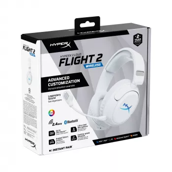 Langaton pelikuuloke KINGSTON HyperX Cloud Flight 2 USB-C ja Bluetooth, valkoinen
