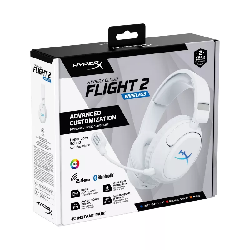 Langaton pelikuuloke KINGSTON HyperX Cloud Flight 2 USB-C ja Bluetooth, valkoinen