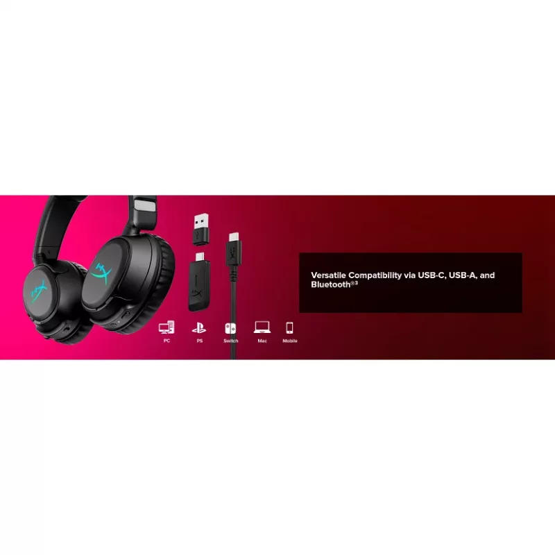 Langaton pelikuuloke KINGSTON HyperX Cloud Flight 2 USB-C ja Bluetooth, valkoinen