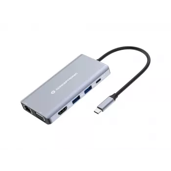 Conceptronic DONN20G 10-in-1 USB 3.2 Gen 1 -telakointiasema, HDMI, VGA, USB-A 5 Gbit/s, USB-C 5 Gbit/s, SD, TF/MicroSD, ääni, GbE LAN, 100 W USB PD