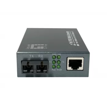 LevelOne RJ45–SC gigabitin mediakonvertteri, PoE PSE, yksimuotokuitu, 20 km