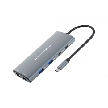 Conceptronic DONN06G 10-in-1 USB 3.2 Gen 1 -telakointiasema, HDMI, 100 W USB PD, USB-C 5 Gbit/s x 2, USB-A 5 Gbit/s x 3, SD, TF/MicroSD, GbE