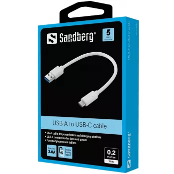 Sandberg USB-C 3.1 > USB-A 3.0 0,2 m, 0,2 m, USB-C, USB-A, USB 3.2 Gen 1 (3.1 Gen 1), valkoinen