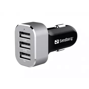 Sandberg Multi Car Charger 3xUSB, auto, savukkeensytytin, USB, 5 V, musta, hopea