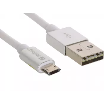 Sandberg MicroUSB käännettävä kaapeli 1 m, 1 m, USB-A, Micro-USB A, hopea, valkoinen