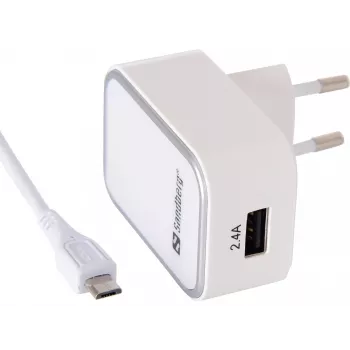 Sandberg AC-laturi EU Micro-USB 2,4 A, sisäkäyttöön, AC, 5 V, valkoinen