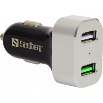 Sandberg autolaturi 1xQC 3.0+1xUSB2.4A, auto, savukkeensytytin, 12 V, alumiini, musta