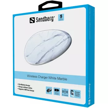 Sandberg Wireless Charger White Marble, USB, langaton lataus, PowerIQ, 1 m, musta, valkoinen