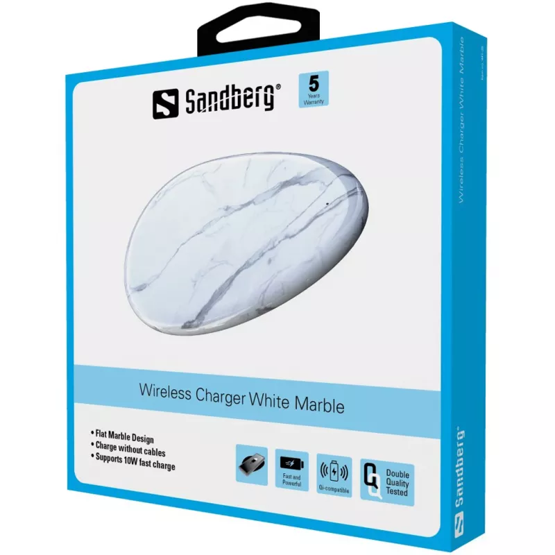 Sandberg Wireless Charger White Marble, USB, langaton lataus, PowerIQ, 1 m, musta, valkoinen