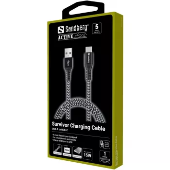 Sandberg Survivor USB-C–USB-A-kaapeli 1 m, 1 m, USB-A, USB-C, USB 2.0, musta, harmaa