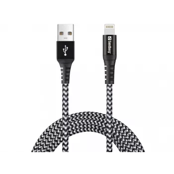 Sandberg Survivor Lightning -kaapeli 2 m, 2 m, Lightning, USB-A, uros, uros, musta, harmaa