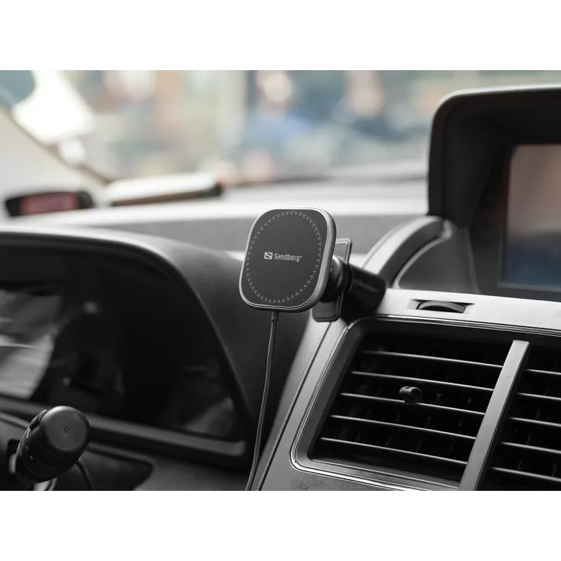 Sandberg In Car Wireless Magnetic Charger 15W, auto, USB, langaton lataus, 1,2 m, musta