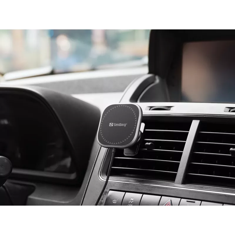 Sandberg In Car Wireless Magnetic Charger 15W, auto, USB, langaton lataus, 1,2 m, musta