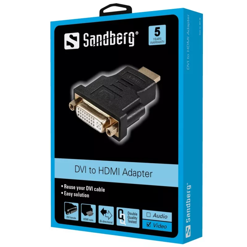 Sandberg sovitin DVI-naaras - HDMI-uros, HDMI, DVI, musta