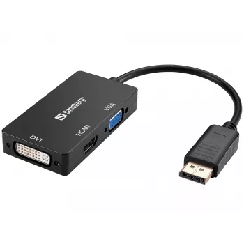 Sandberg sovitin DP>HDMI+DVI+VGA, 0,19 m, DisplayPort, VGA (D-Sub)+ HDMI + DVI, uros, naaras, 3840 x 2160 pikseliä