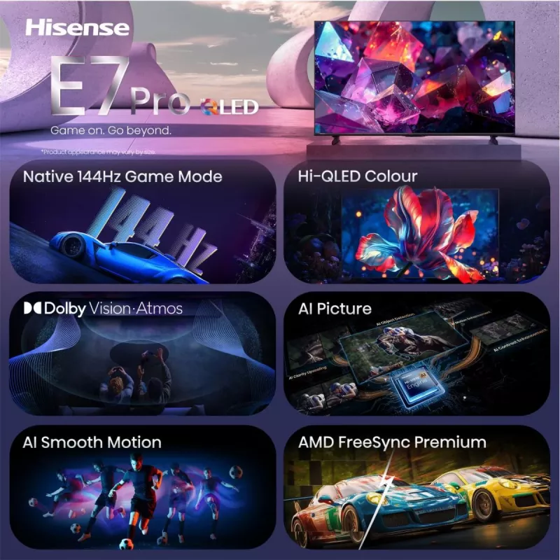 Hisense 85E7S PRO TV 2,16 m (85 tuumaa) UHD+ Smart-TV Wi-Fi musta 400 cd/m²
