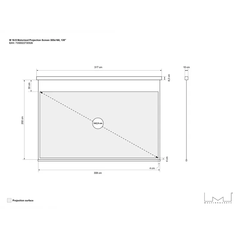 Moottorikäyttöinen projektiopinta MULTIBRACKETS M 16:9 135 tuumaa (300x168) mattavalkoinen