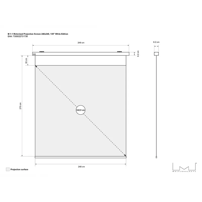 Multibrackets M 1:1 -moottoroitu projektionäyttö 240x240, 135