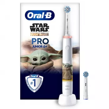 Oral-B PRO Junior Star Wars, lasten, pyörivä hammasharja, päivittäinen puhdistus, kiillotus, herkkä, monivärinen, valkoinen, 4 x 30 sek., pehmeä