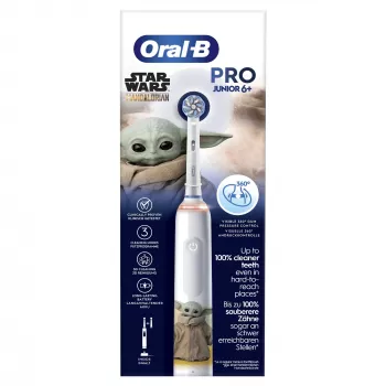 Oral-B PRO Junior Star Wars, lasten, pyörivä hammasharja, päivittäinen puhdistus, kiillotus, herkkä, monivärinen, valkoinen, 4 x 30 sek., pehmeä