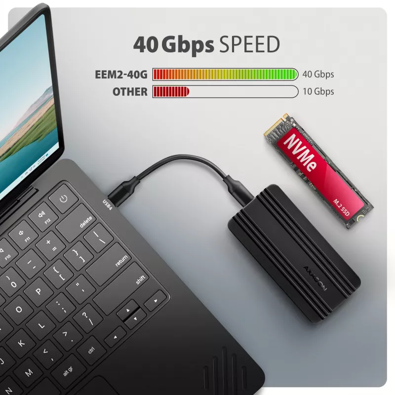 Axagon EEM2-40G USB-C 40Gbps M.2 NVMe SSD-kotelo, ARMORED alumiini