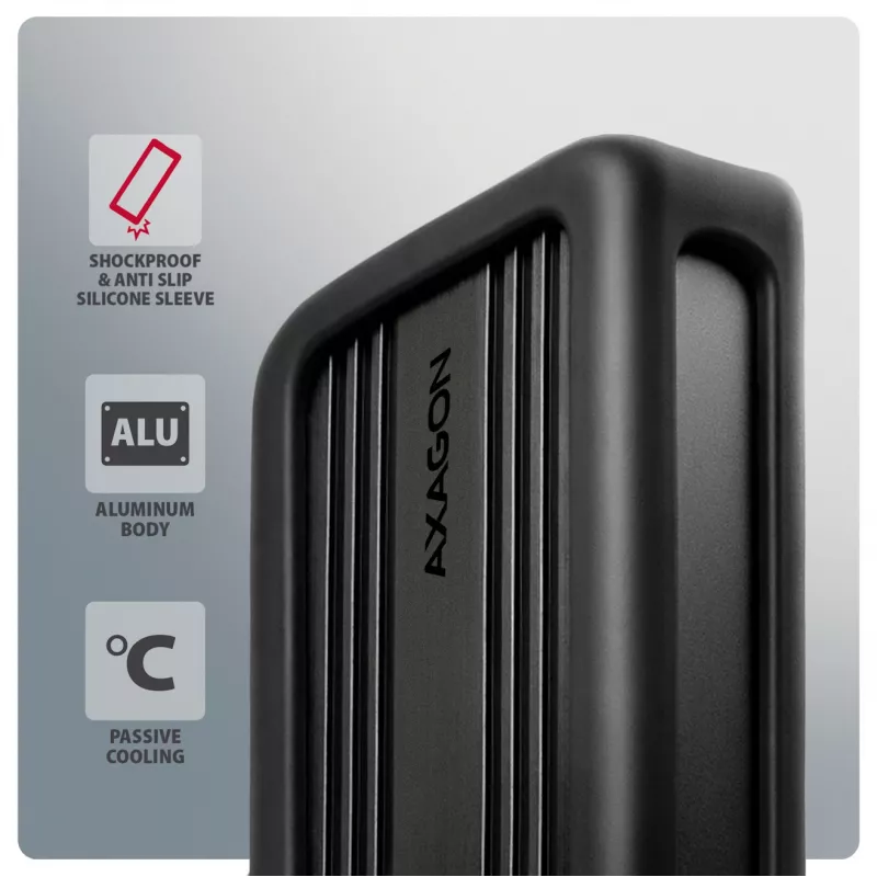 Axagon EEM2-40G USB-C 40Gbps M.2 NVMe SSD-kotelo, ARMORED alumiini
