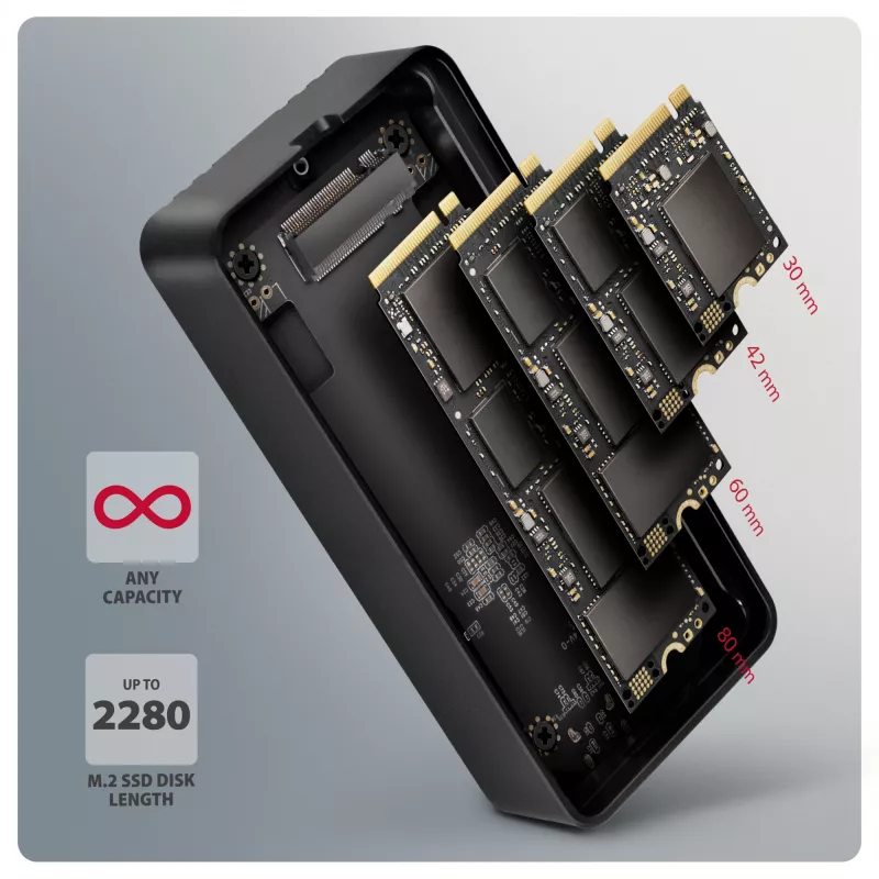 Axagon EEM2-40G USB-C 40Gbps M.2 NVMe SSD-kotelo, ARMORED alumiini