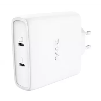 Laturi TRUST Maxo 100W 2-portti USB-C GaN — 100 W, 2x USB-C, 20 V max, AC, sisäkäyttö, 2 m kaapeli, valkoinen