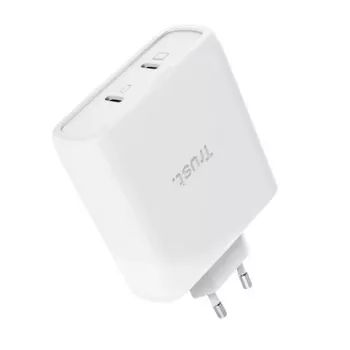 Laturi TRUST Maxo 100W 2-portti USB-C GaN — 100 W, 2x USB-C, 20 V max, AC, sisäkäyttö, 2 m kaapeli, valkoinen