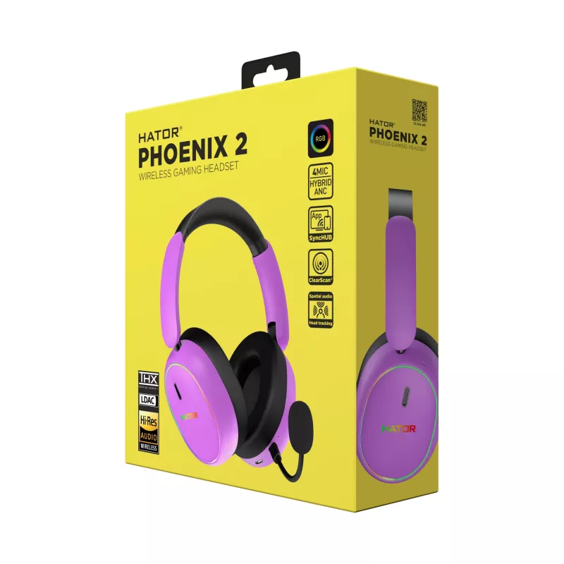HATOR Phoenix 2 langaton kuulokemikrofoni johdollinen & langaton pääpanta pelaaminen USB Type-C / USB Type-A Bluetooth violetti