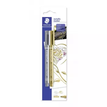 Staedtler 8323-S BK2 metallimarkkeri, pyöreä kärki 1-2 mm, kulta/hopea, 2 kpl:n pakkaus
