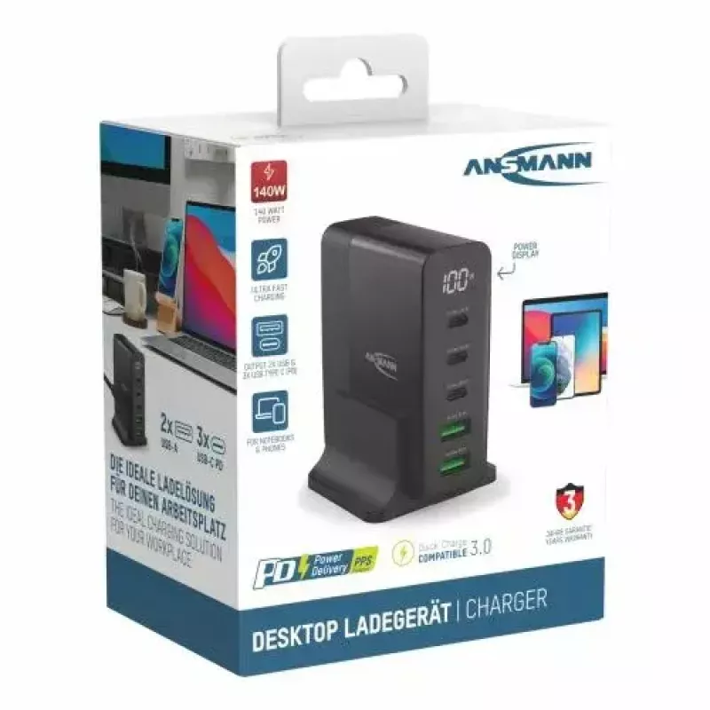 Sisälaturi Ansmann DC5140PD Universal musta USB-pikalataus