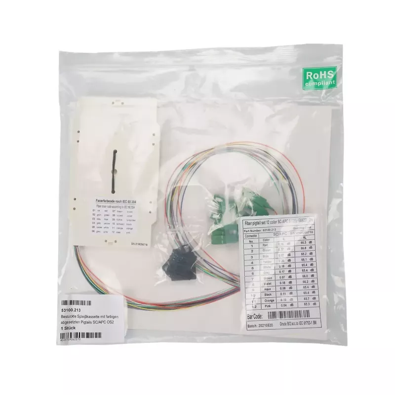 EFB Elektronik 53100.211 Varustettu jatkoskasetti värillisillä SC OS2 -pigtaileilla, 0,8 m