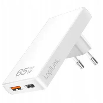 Seinäpistorasia-USB-sovitin LOGILINK PA0368 — 1×USB-A, 1×USB-C, 65W, valkoinen
