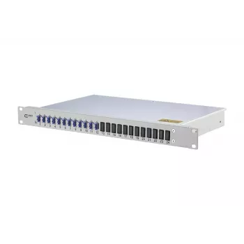 BTR rack-asennettava kuitu-patch-paneeli METZ CONNECT OpDAT 1U – LC-liitännät, harmaa, 482,6×44,5×244,5 mm