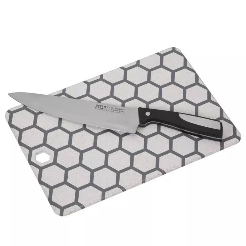 Resto Kitchenware 95402 suorakaiteen muotoinen muovinen leikkuulauta harmaa valkoinen