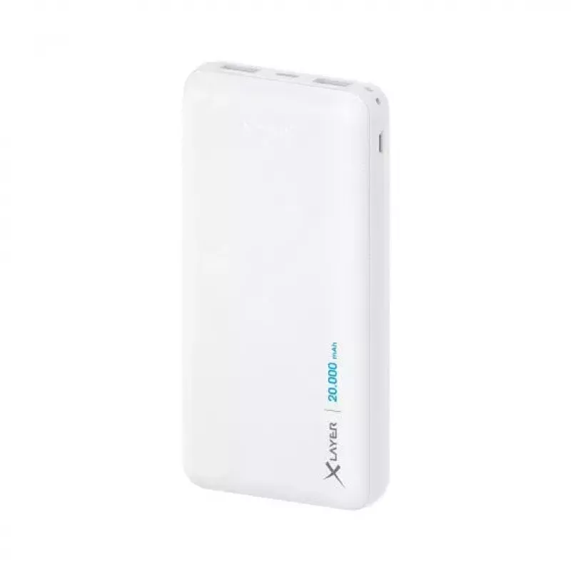 Powerbank XLAYER 217286 — 20000 mAh LiPo, 2× USB-A, 1× USB-C, valkoinen