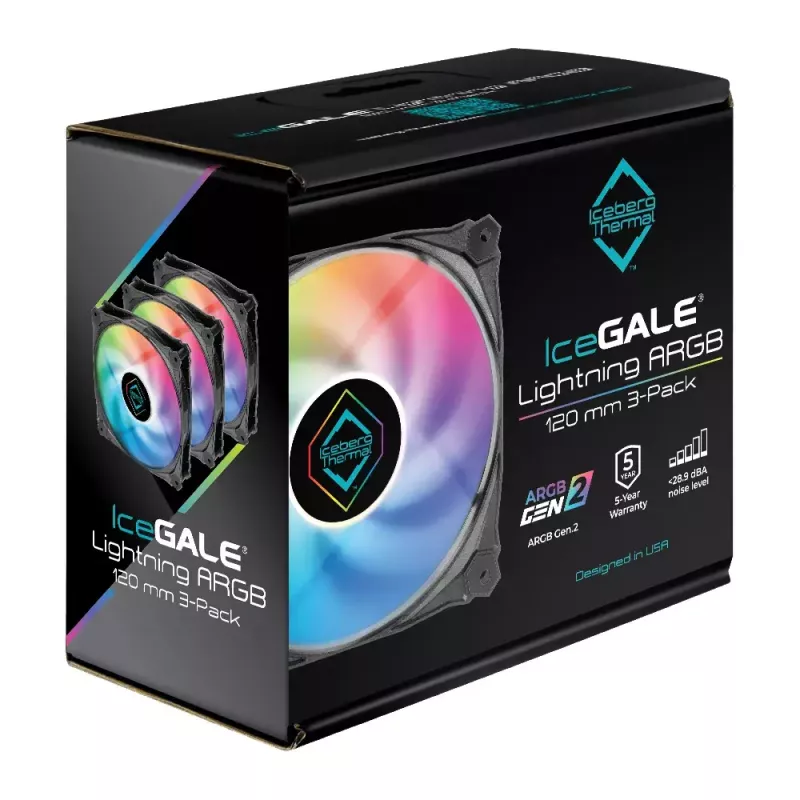 Iceberg Thermal IceGALE Lightning ARGB -tuuletin 12 cm musta 3 kpl