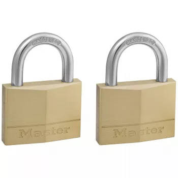 Riippulukko MASTERLOCK 50 mm massiivinen messinkirunko, 2 kpl:n pakkaus, sylinterimäinen sanka
