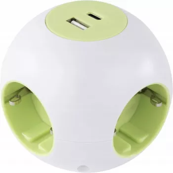 Pistorasiakuutio REV PowerGlobe 4-osainen USB-liitännöillä, valkoinen, 1,4 m johto