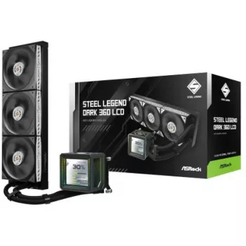 Prosessorijäähdytin ASROCK Steel Legend Dark 360 LCD – 360 mm:n AIO-nestekierron jäähdytin LCD-näytöllä