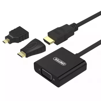 Unitek Y-6355 Micro/Mini HDMI - VGA + Audio 3-in-1 -sovitin, musta