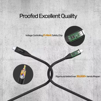 USB4 Gen 2x2 USB-C-kaapeli Unitek C14100BK-0.8M — 0,8 m, USB-C - USB-C, 40 Gbit/s, musta